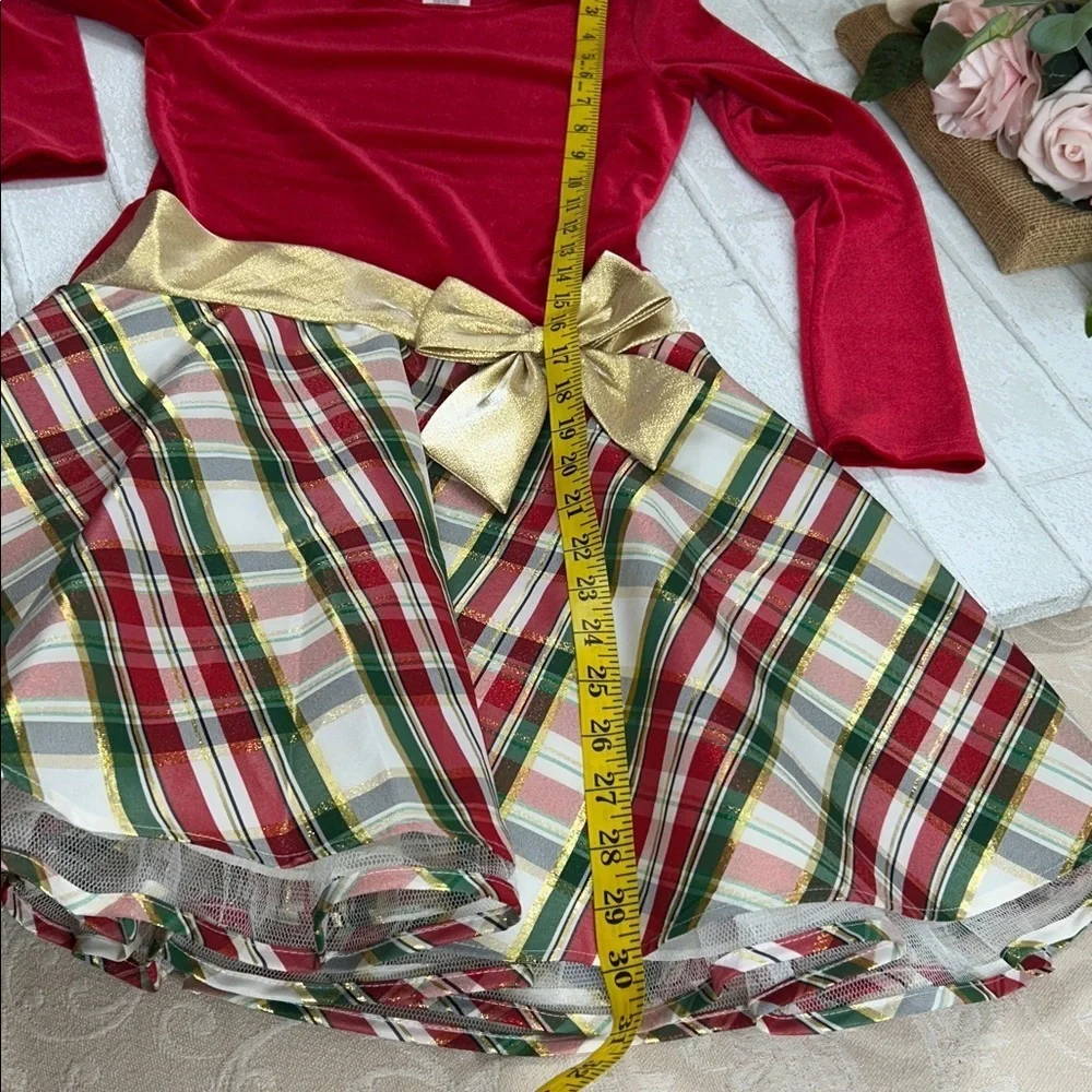Red and Gold Plaid Dress with Bow